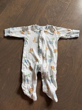 Kissy Kissy White Footed Pajamas with Safari Animal Print
